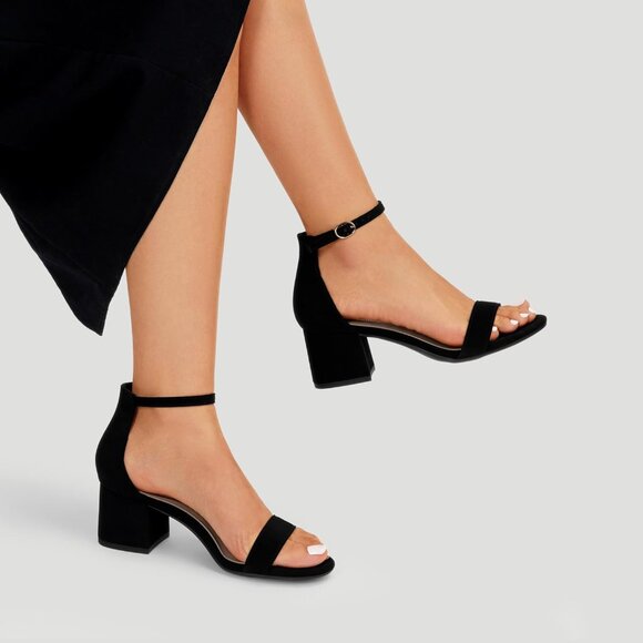 Dream Pairs Women's Black Nubuck Chunky Block Heel Ankle Strap Sandals Shoes - Picture 7 of 8